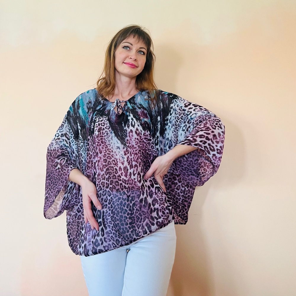 Women Short Sleeve Batwing Chiffon Blouse